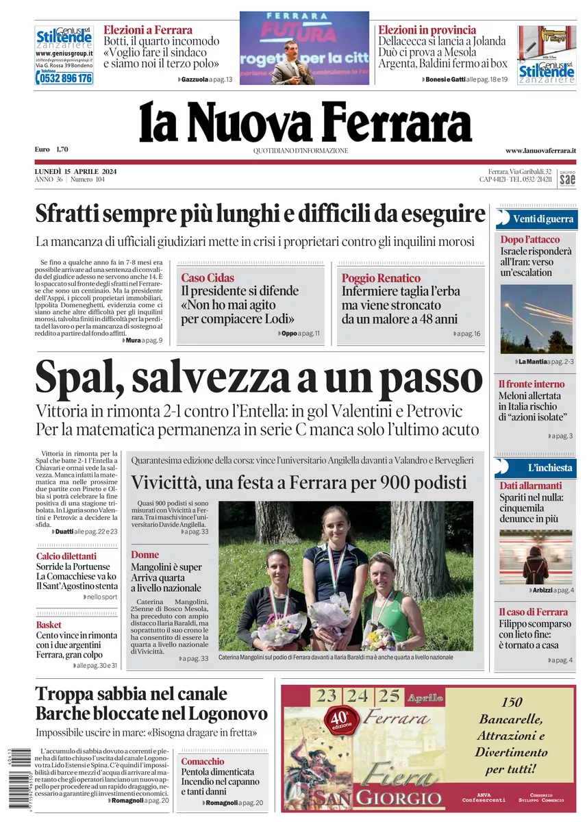 Prima-pagina-nuova ferrara-oggi-edizione-del-2024-04-15